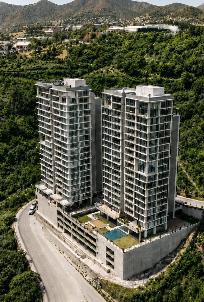 Vista aérea de las torres residenciales de Realeza Bosque Real